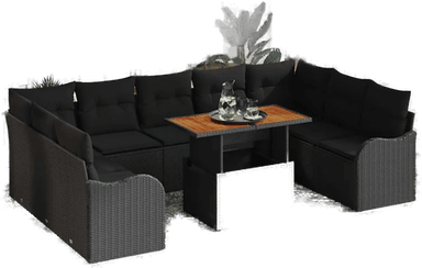 Vidaxl Hagesofa Set 10 pcs Svart