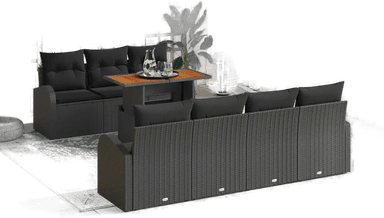 Vidaxl Hagesofa Set 8 pcs Svart