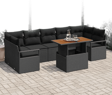 Vidaxl Hagesofa Set 8 pcs Svart