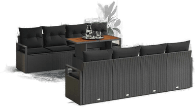 Vidaxl Hagesofa Set 9 pcs Svart