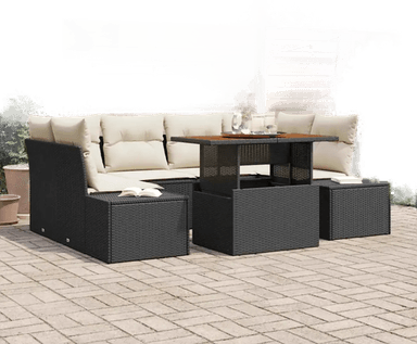 Vidaxl Hagesofa Set 7 pcs Svart