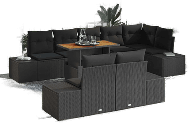 Vidaxl Hagesofa Set 9 pcs Svart
