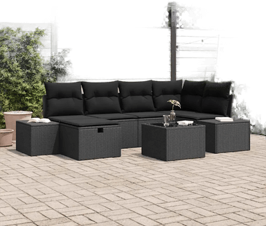Vidaxl Hagesofa Set 7 pcs Svart