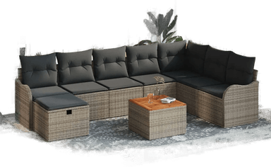 Vidaxl Hagesofa Set 9 pcs Grå