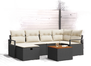 Vidaxl Hagesofa Set 7 pcs Svart