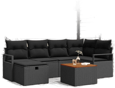 Vidaxl Hagesofa Set 7 pcs Svart