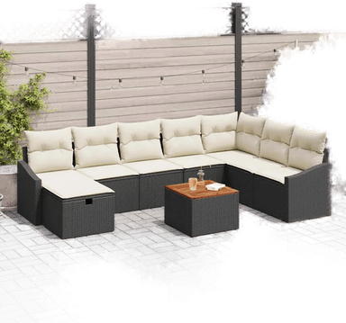 Vidaxl Hagesofa Set 9 pcs Svart