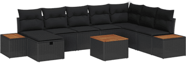 Vidaxl Hagesofa Set 9 pcs Svart