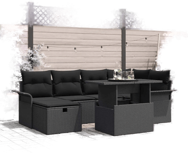 Vidaxl Hagesofa Set 7 pcs Svart