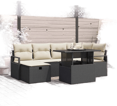 Vidaxl Hagesofa Set 7 pcs Svart