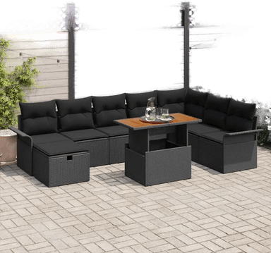 Vidaxl Hagesofa Set 9 pcs Svart