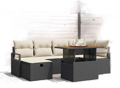 Vidaxl Hagesofa Set 7 pcs Svart