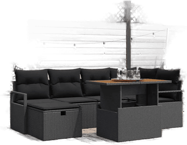 Vidaxl Hagesofa Set 7 pcs Svart