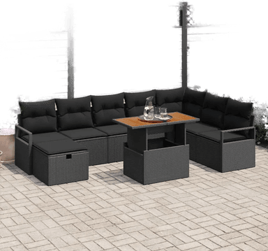 Vidaxl Hagesofa Set 9 pcs Svart