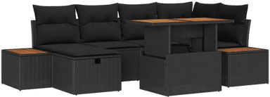 Vidaxl Hagesofa Set 7 pcs Svart
