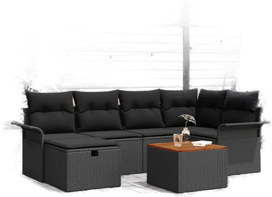 Vidaxl Hagesofa Set 7 pcs Svart