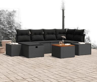 Vidaxl Hagesofa Set 7 pcs Svart
