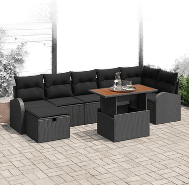 Vidaxl Hagesofa Set 8 pcs Svart