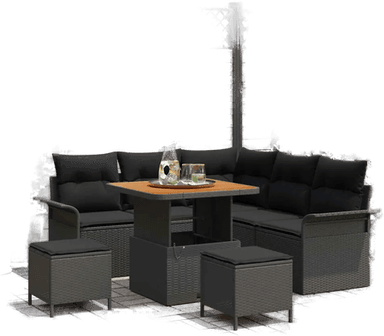 Vidaxl Hagesofa Set 8 pcs Svart