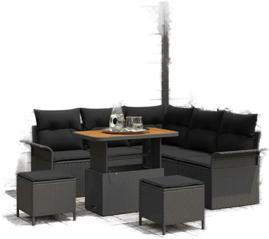 Vidaxl Hagesofa Set 8 pcs Svart