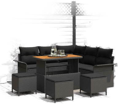 Vidaxl Hagesofa Set 9 pcs Svart