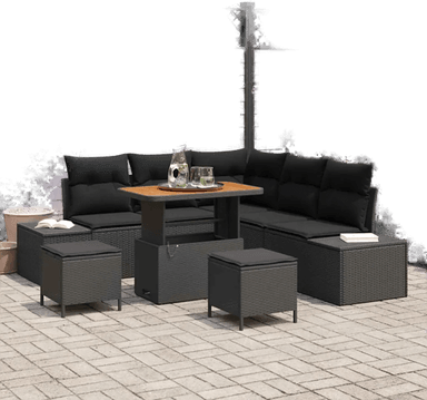 Vidaxl Hagesofa Set 8 pcs Svart