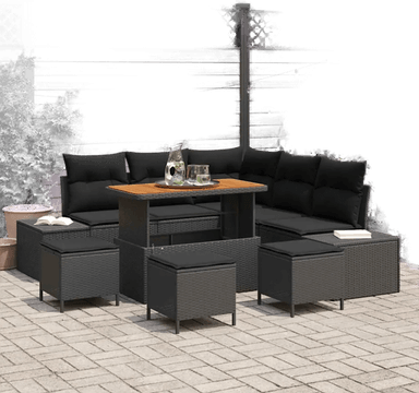 Vidaxl Hagesofa Set 9 pcs Svart