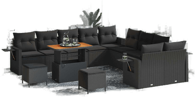Vidaxl Hagesofa Set 13 pcs Svart