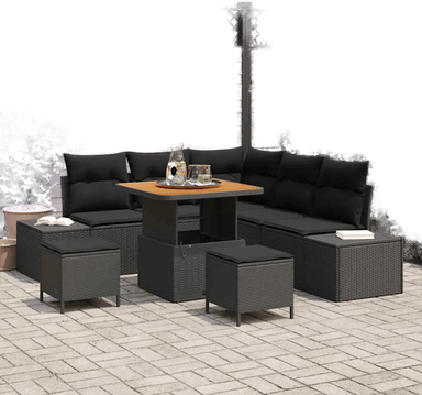 Vidaxl Hagesofa Set 8 pcs Svart
