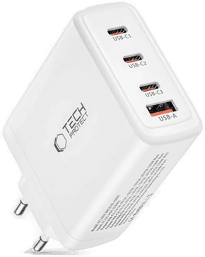 Techprotect Vegglader GaN 100W 3x USB-C 1x USB-A