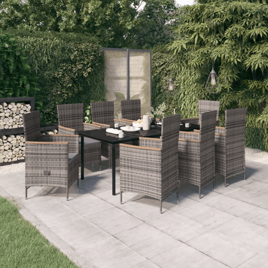 Vidaxl Utendørs spisestue 9 deler grå