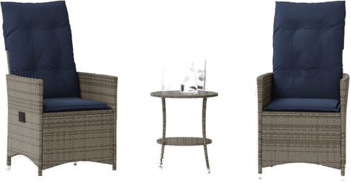 Vidaxl bistrosett 3-delt grå polyrotting