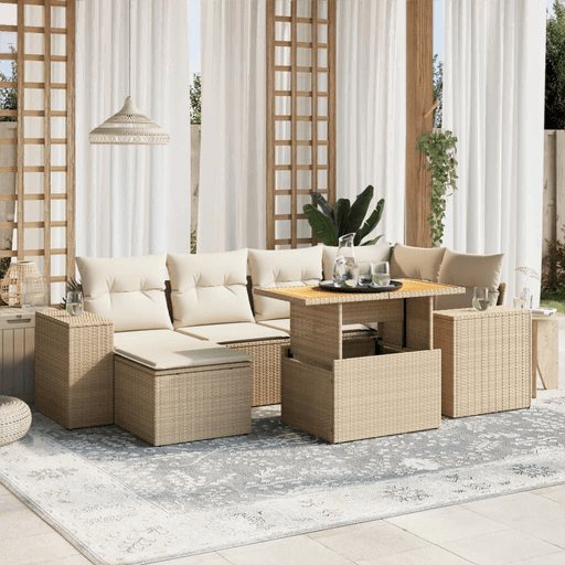 Vidaxl Hagesofagruppe 7 deler beige