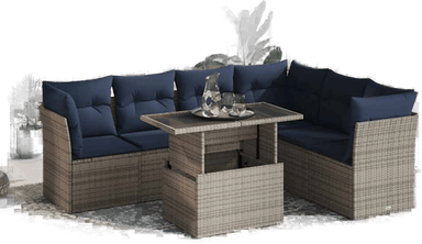 Vidaxl Hagesofa 7 deler svart polyrotting