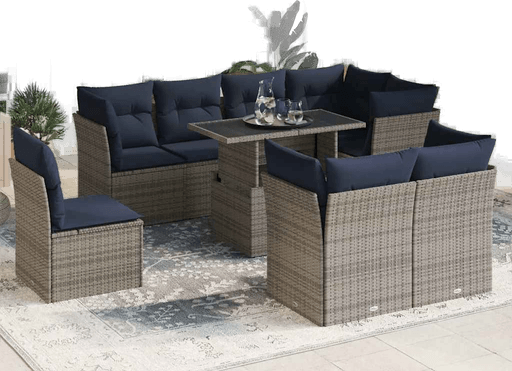 Vidaxl Hagesofa 9 deler grå polyrotting