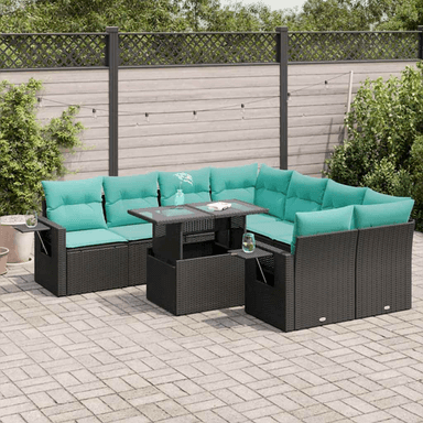 Vidaxl Hagesofa 9 deler svart