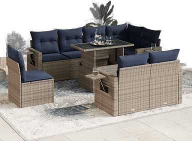 Vidaxl Hagesofa 9 deler grå polyrotting