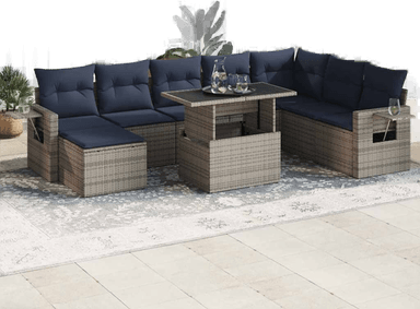 Vidaxl Hagesofa 9 deler grå polyrotting