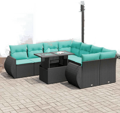 Vidaxl Hagesofa 9 deler svart