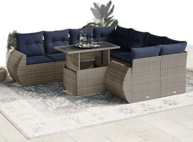 Vidaxl Hagesofa 9 deler grå polyrotting