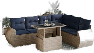 Vidaxl Hagesofa 7 deler grå polyrotting