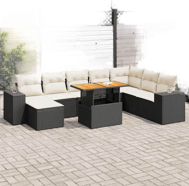 Vidaxl Hagesofa 9 deler svart