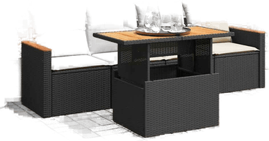 Vidaxl Hagesofa 5 deler svart polyrotting