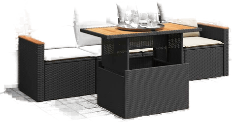 Vidaxl Hagesofa 5 deler svart polyrotting