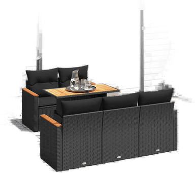 Vidaxl Hagesofa 6 deler svart