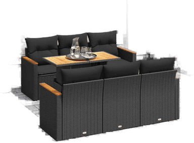 Vidaxl Hagesofa 7 deler svart polyrotting