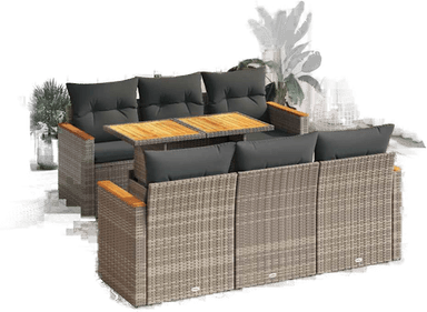 Vidaxl Hagesofa 7 deler grå polyrotting