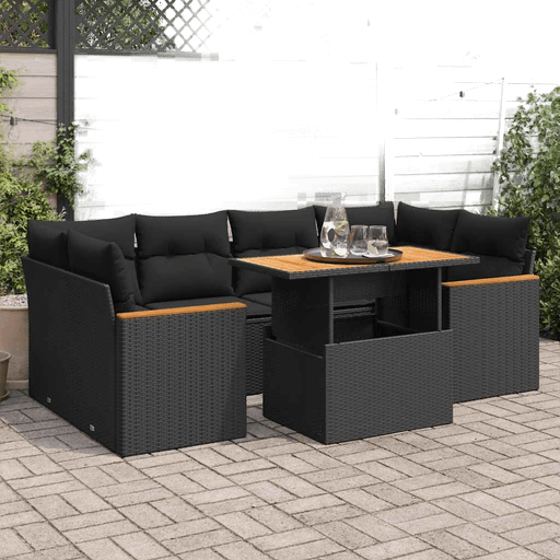 Vidaxl Hagesofa 6 deler svart