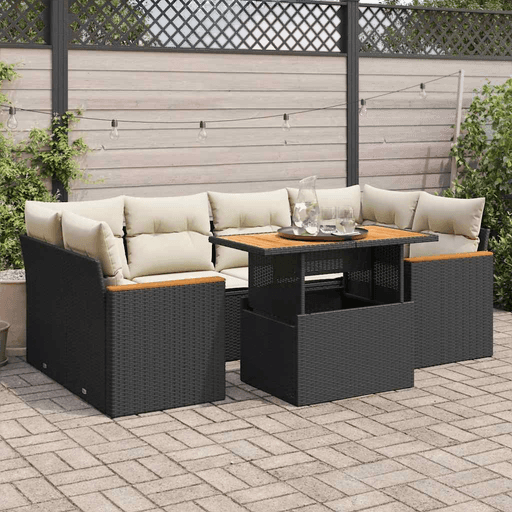 Vidaxl Hagesofa 6 deler svart polyrotting