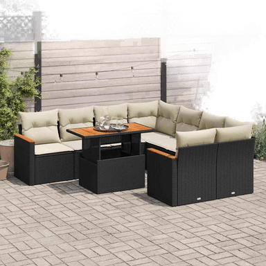 Vidaxl Hagesofa 9 deler svart